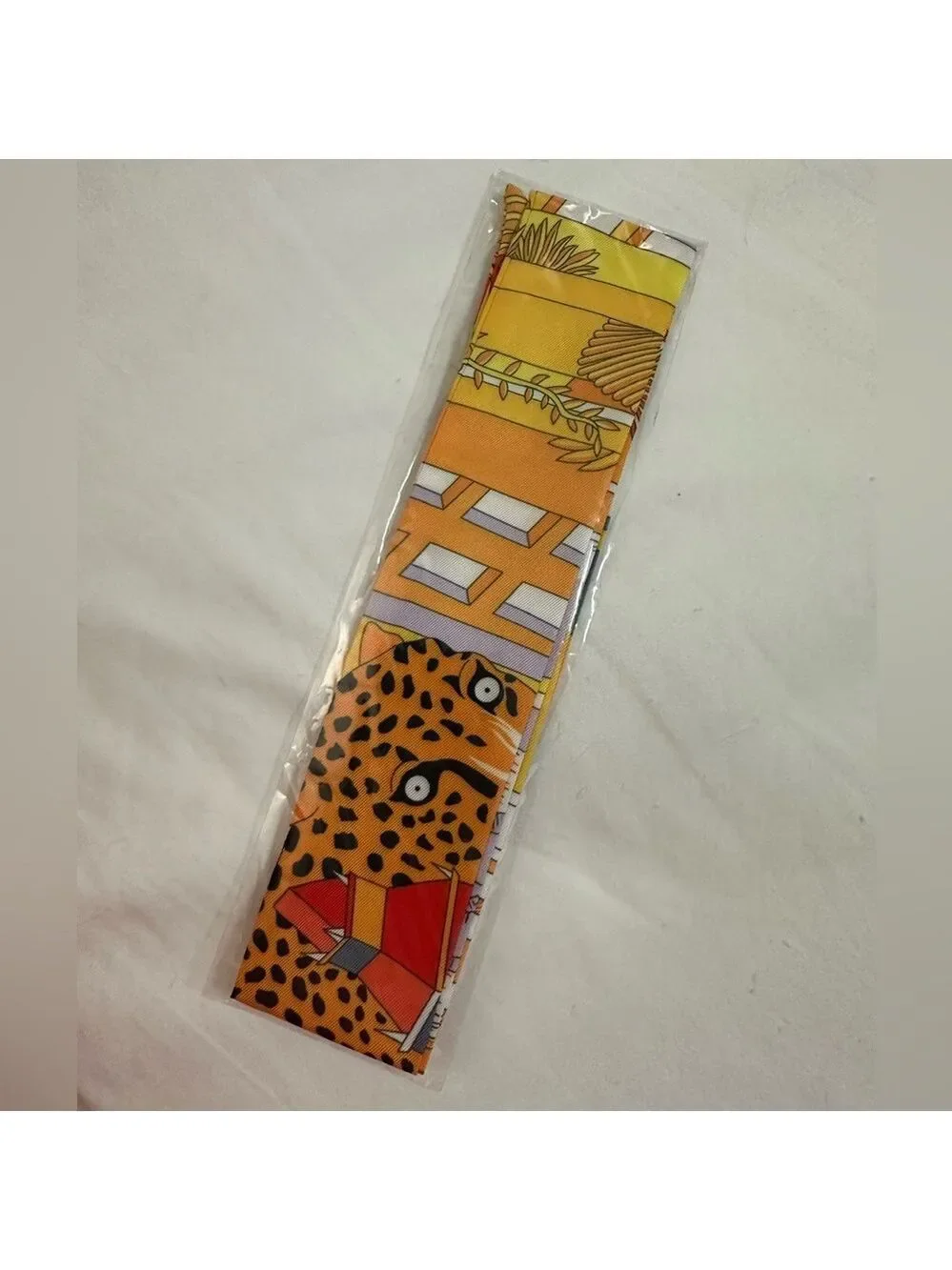 ORANGE LEOPARD CHEETAH PRINT SKINNY SCARF BAG HANDLE WRAP TIE PURSE HAIR RIBBON